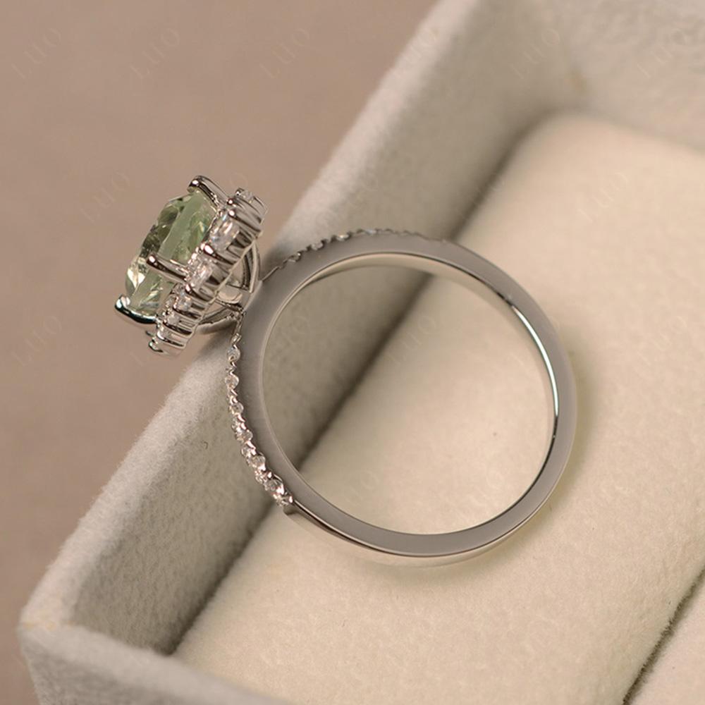 Green Amethyst Ring Halo Engagement Ring - LUO Jewelry