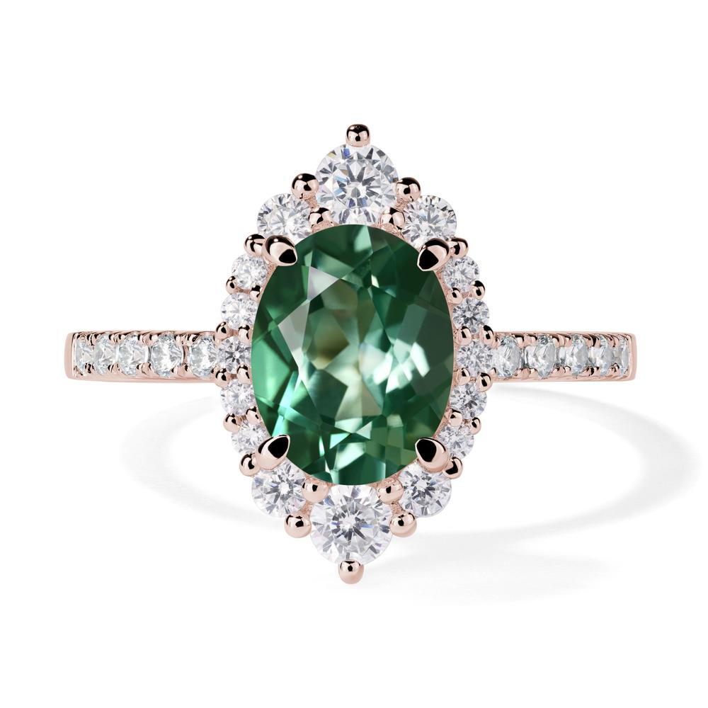 Green Sapphire Ring Halo Engagement Ring - LUO Jewelry #metal_14k rose gold