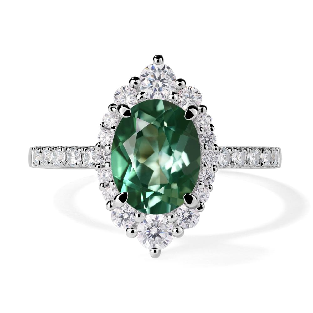 Green Sapphire Ring Halo Engagement Ring - LUO Jewelry #metal_14k white gold