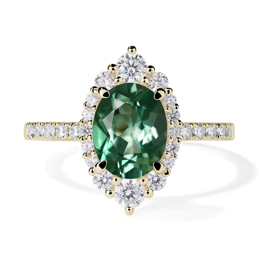 Green Sapphire Ring Halo Engagement Ring - LUO Jewelry #metal_14k yellow gold