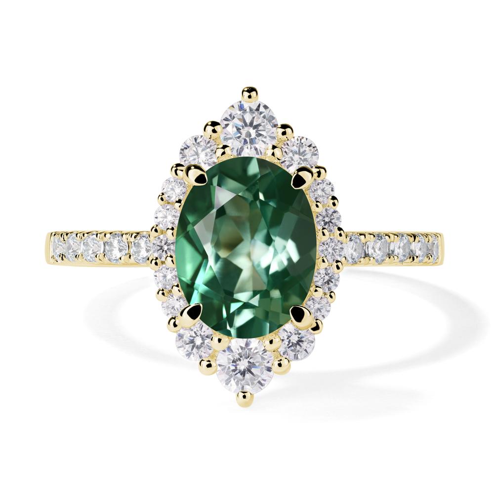 Green Sapphire Ring Halo Engagement Ring - LUO Jewelry #metal_18k yellow gold