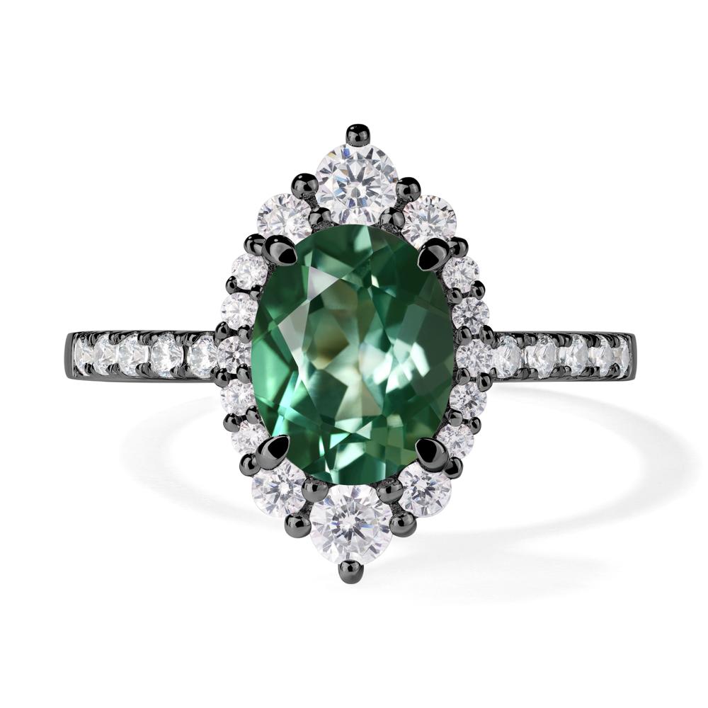 Green Sapphire Ring Halo Engagement Ring - LUO Jewelry #metal_black finish sterling silver