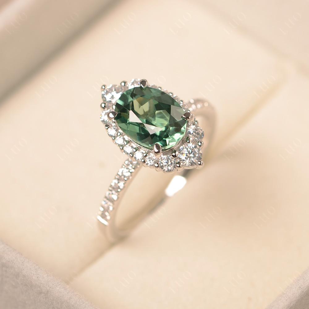 Green Sapphire Ring Halo Engagement Ring - LUO Jewelry