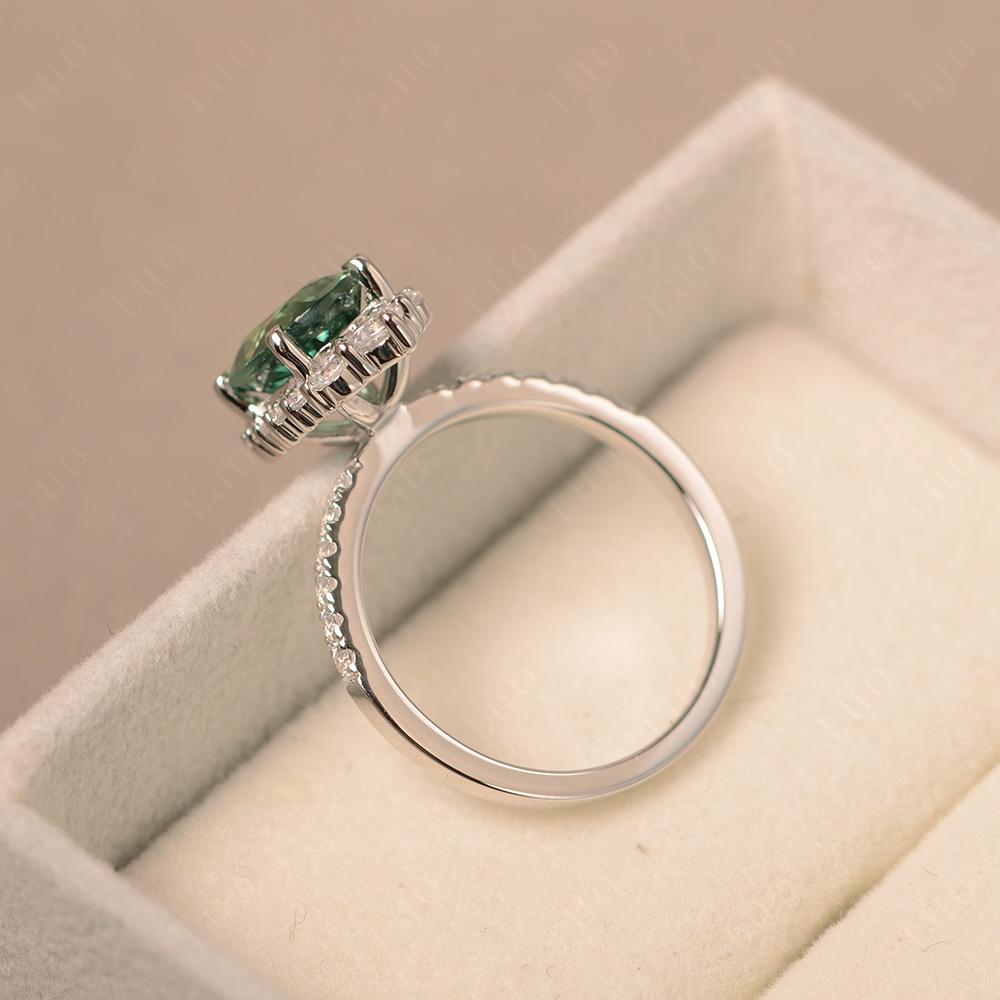 Green Sapphire Ring Halo Engagement Ring - LUO Jewelry