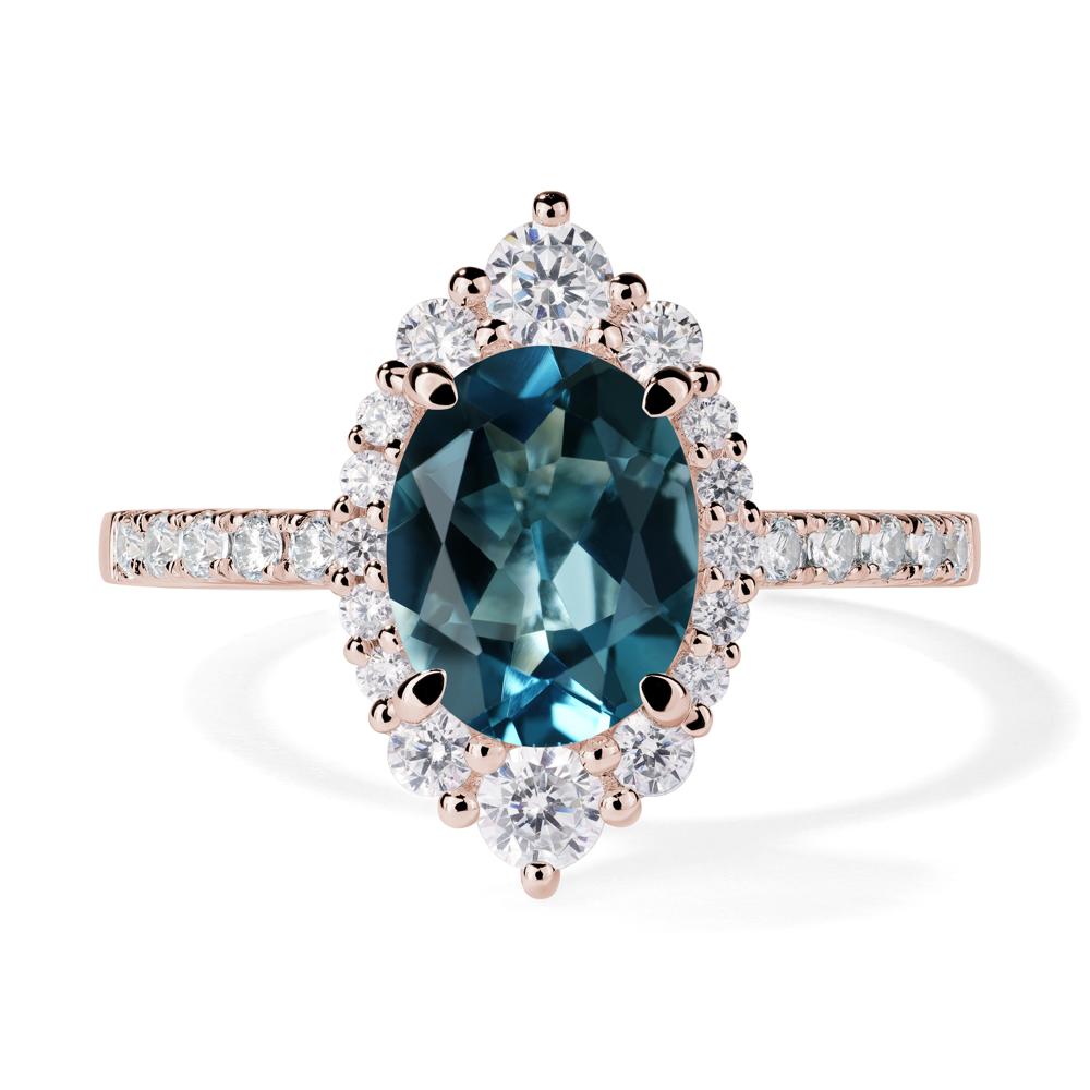 London Blue Topaz Ring Halo Engagement Ring - LUO Jewelry #metal_14k rose gold