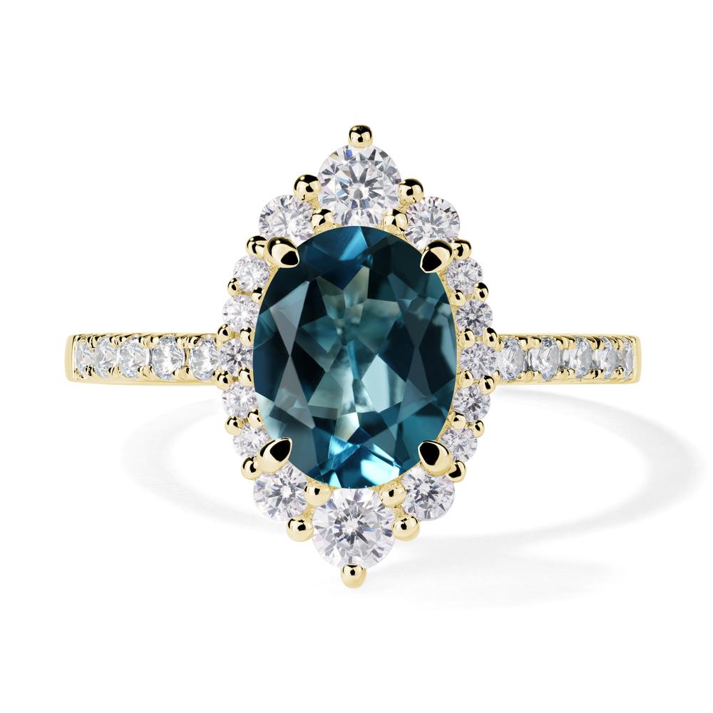 London Blue Topaz Ring Halo Engagement Ring - LUO Jewelry #metal_18k yellow gold