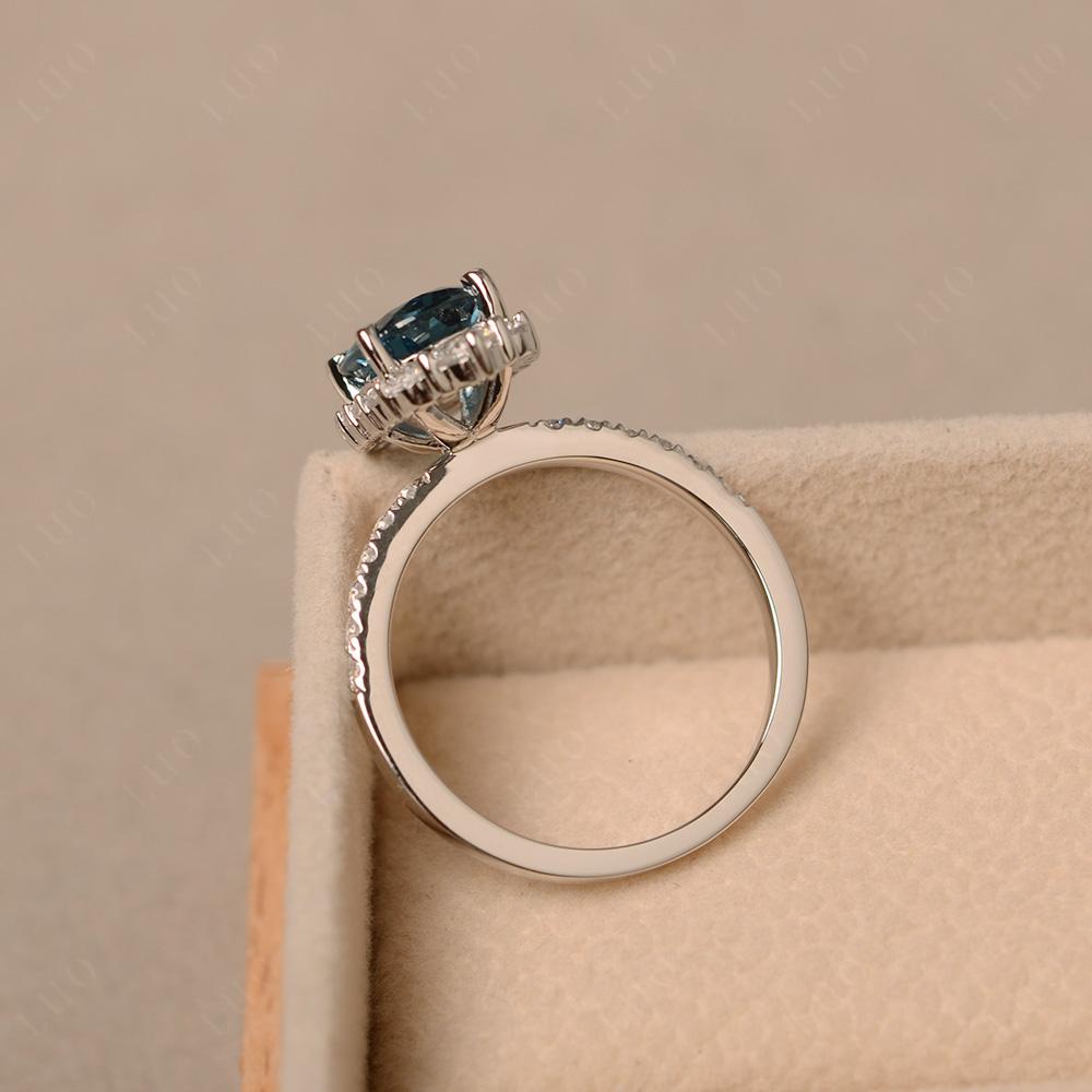 London Blue Topaz Ring Halo Engagement Ring - LUO Jewelry