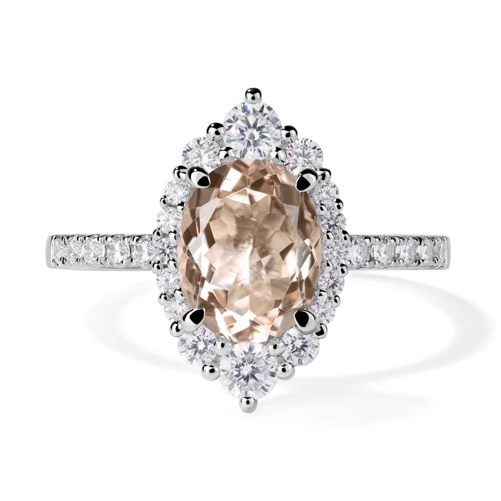 Morganite Ring Halo Engagement Ring - LUO Jewelry #metal_14k white gold
