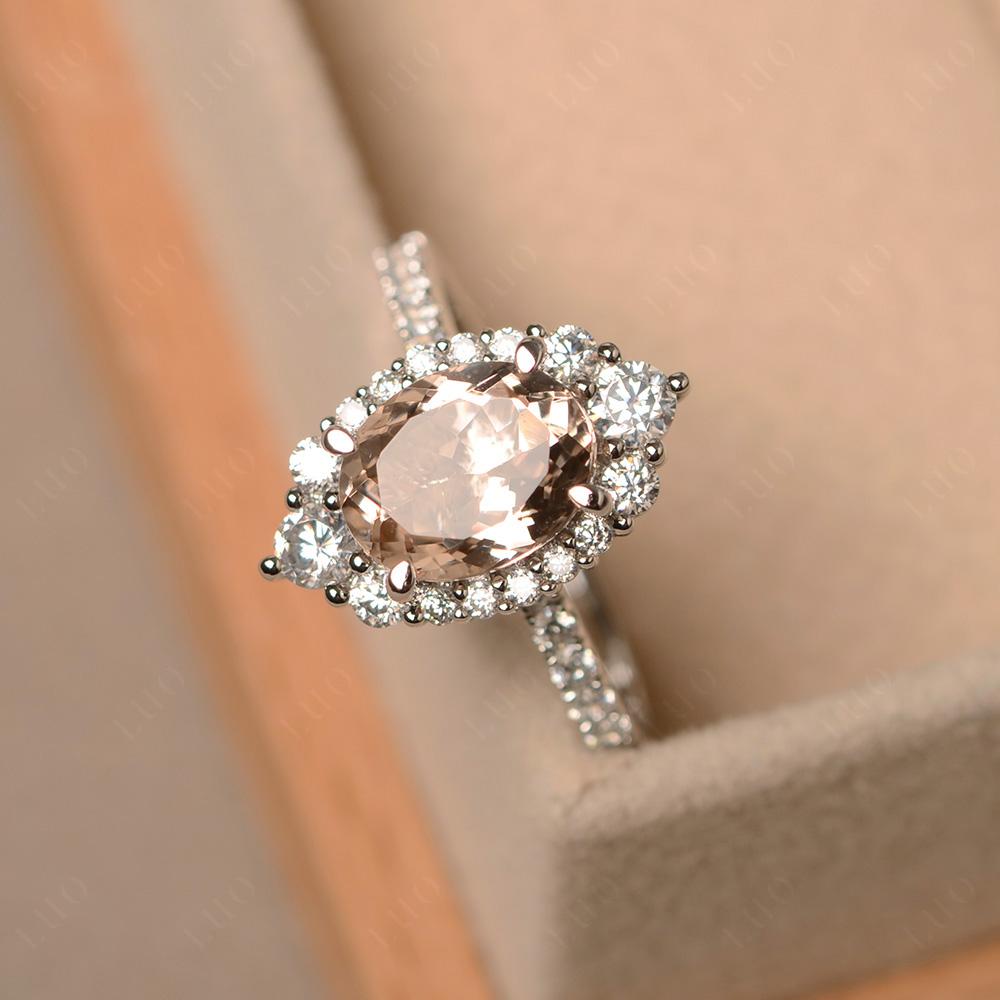 Morganite Ring Halo Engagement Ring - LUO Jewelry