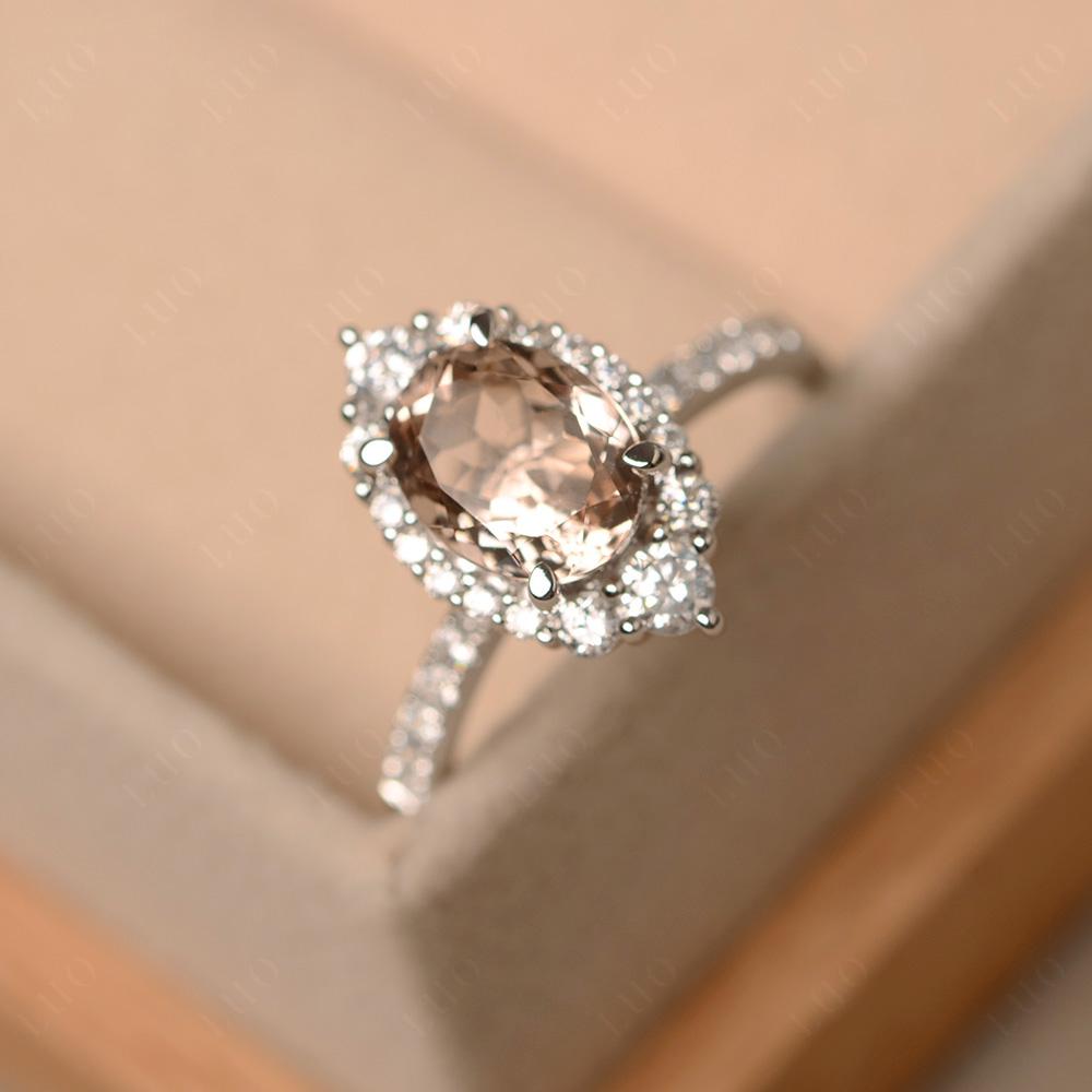 Morganite Ring Halo Engagement Ring - LUO Jewelry