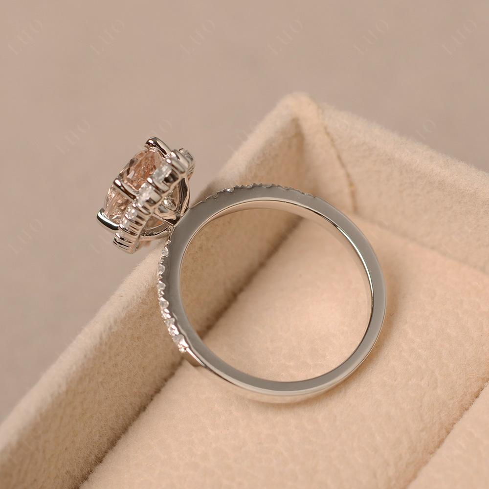 Morganite Ring Halo Engagement Ring - LUO Jewelry