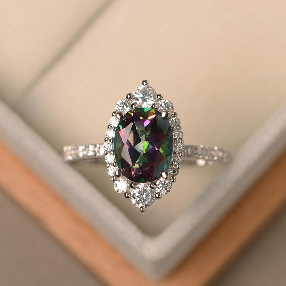Mystic Topaz Ring Halo Engagement Ring - LUO Jewelry