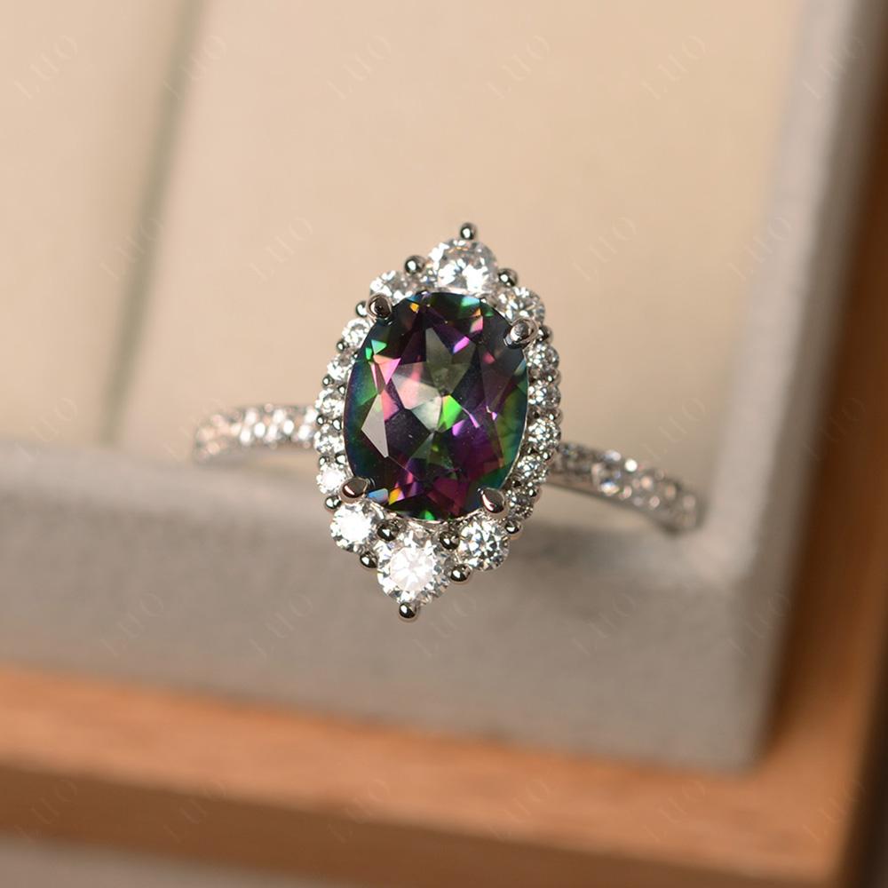 Mystic Topaz Ring Halo Engagement Ring - LUO Jewelry