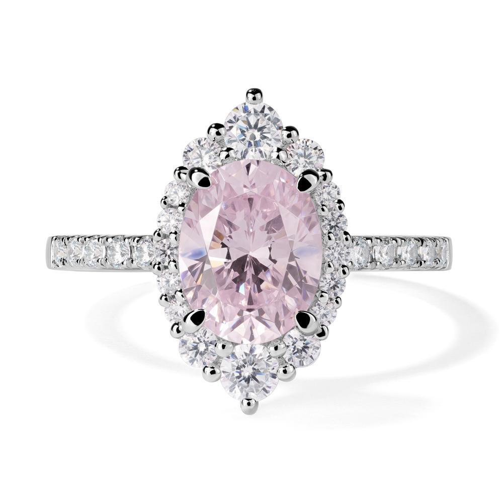 Pink Cubic Zirconia Ring Halo Engagement Ring - LUO Jewelry #metal_14k white gold