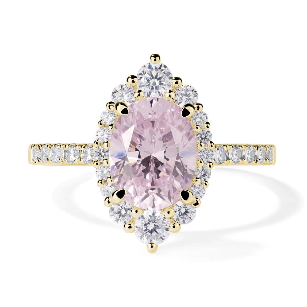 Pink Cubic Zirconia Ring Halo Engagement Ring - LUO Jewelry #metal_18k yellow gold