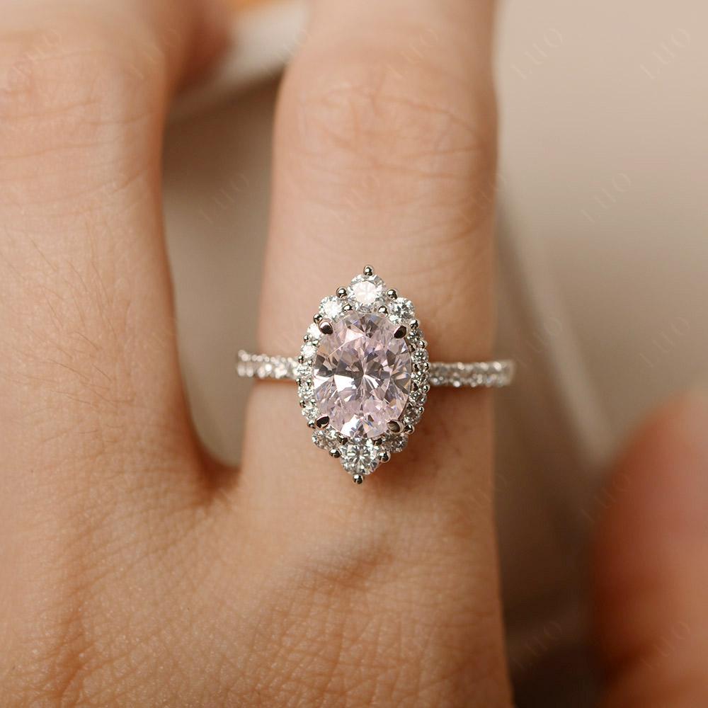 Pink Cubic Zirconia Ring Halo Engagement Ring - LUO Jewelry