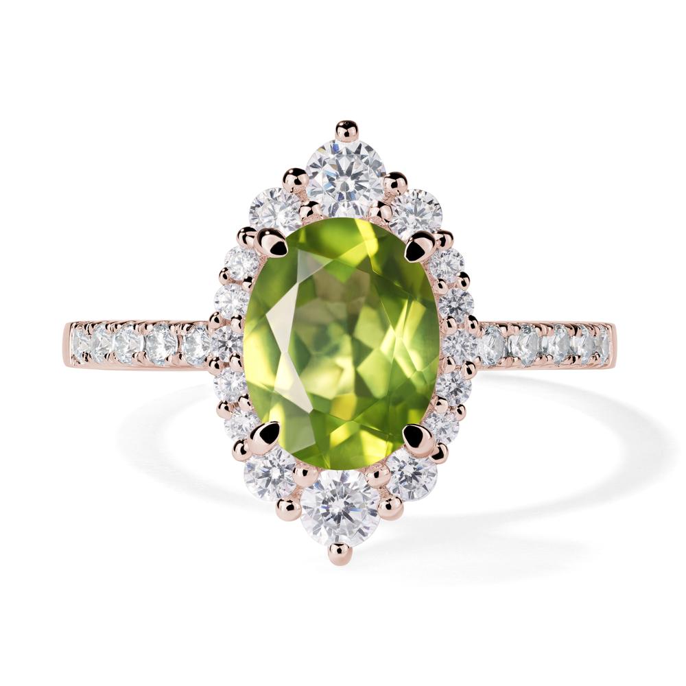 Peridot Ring Halo Engagement Ring - LUO Jewelry #metal_14k rose gold