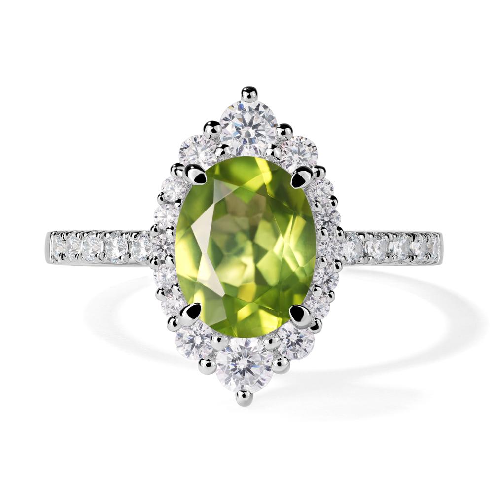 Peridot Ring Halo Engagement Ring - LUO Jewelry #metal_14k white gold