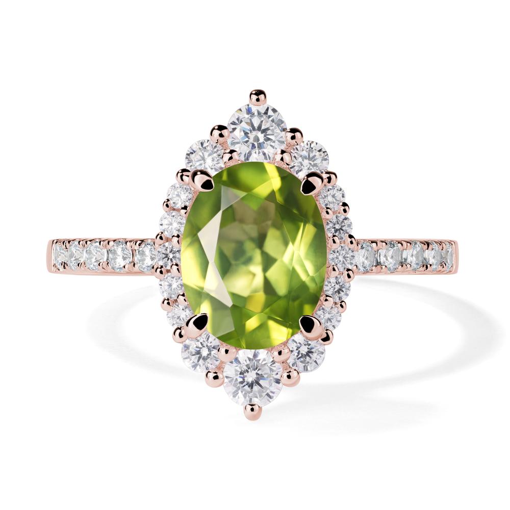 Peridot Ring Halo Engagement Ring - LUO Jewelry #metal_18k rose gold