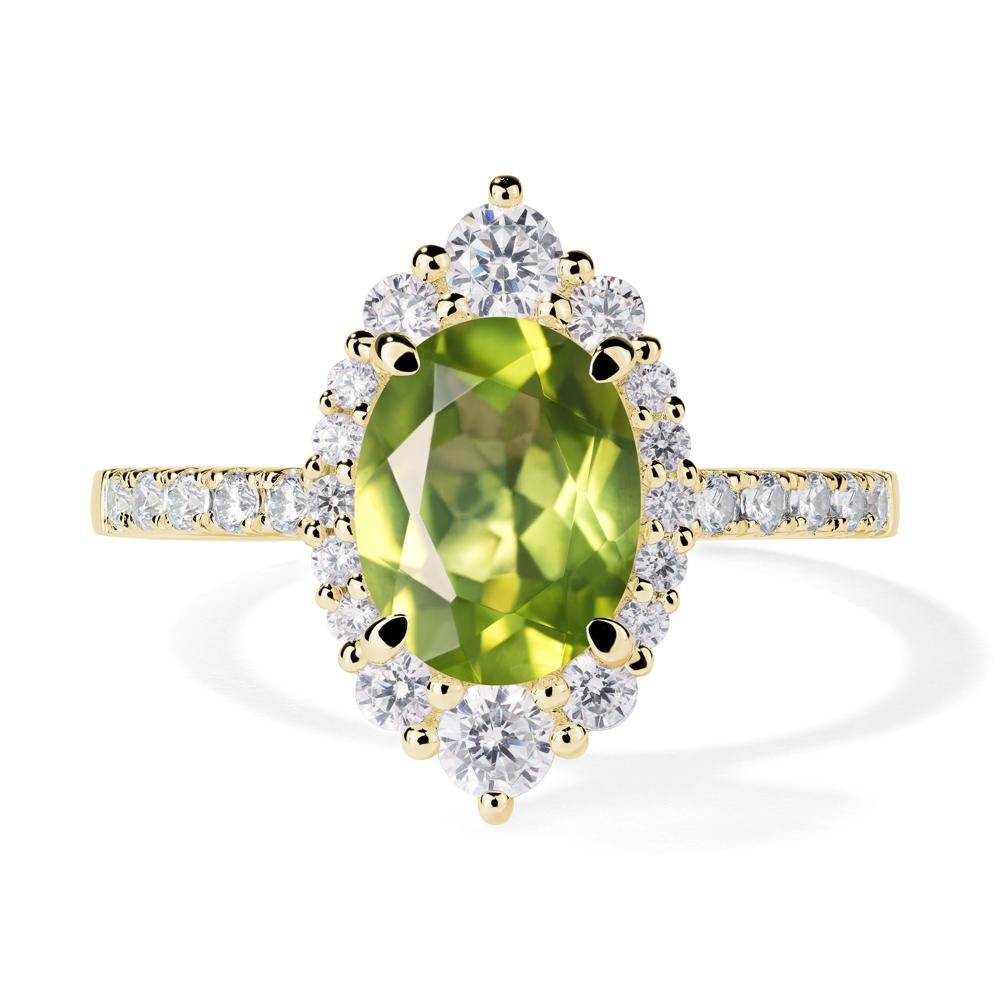 Peridot Ring Halo Engagement Ring - LUO Jewelry #metal_18k yellow gold