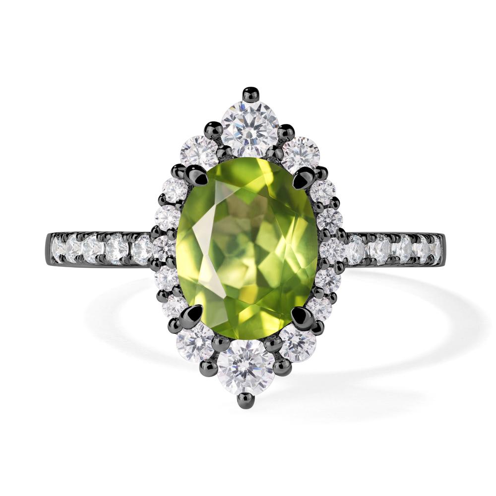 Peridot Ring Halo Engagement Ring - LUO Jewelry #metal_black finish sterling silver