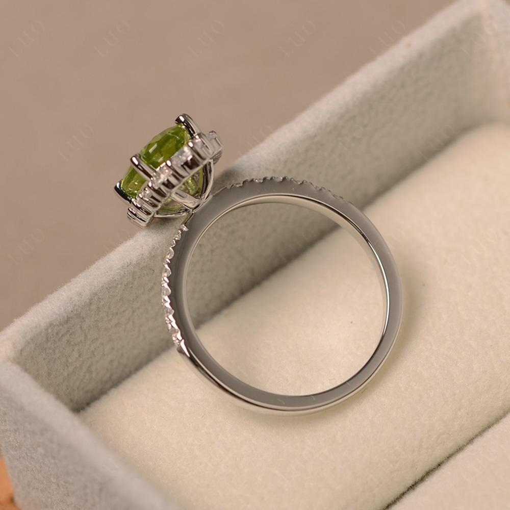 Peridot Ring Halo Engagement Ring - LUO Jewelry