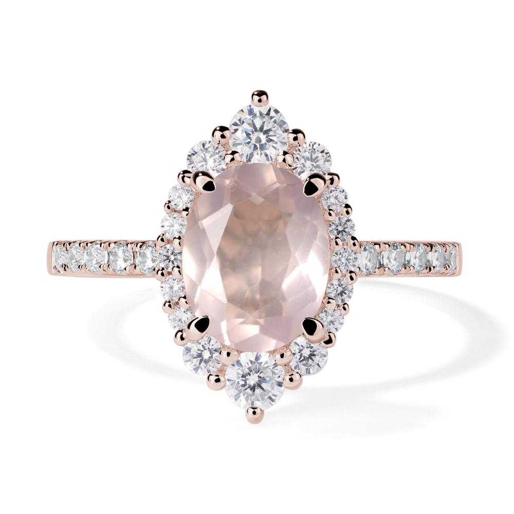 Rose Quartz Ring Halo Engagement Ring - LUO Jewelry #metal_14k rose gold