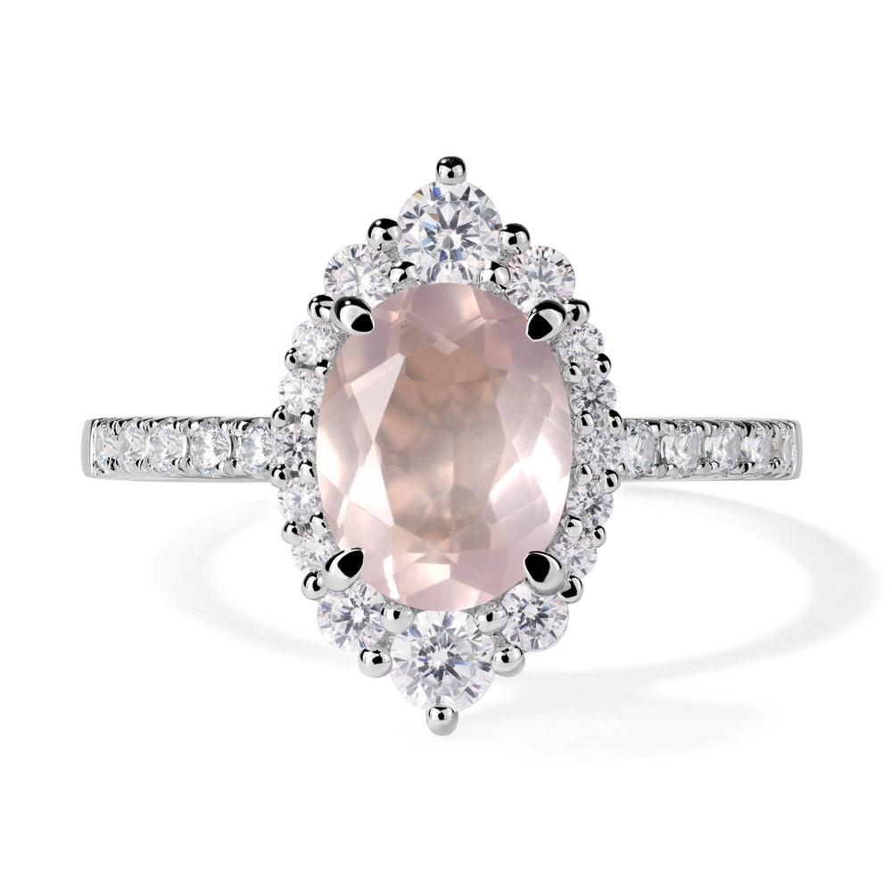 Rose Quartz Ring Halo Engagement Ring - LUO Jewelry #metal_14k white gold
