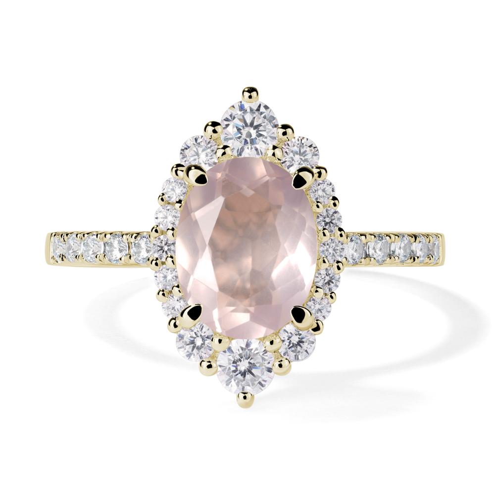Rose Quartz Ring Halo Engagement Ring - LUO Jewelry #metal_14k yellow gold