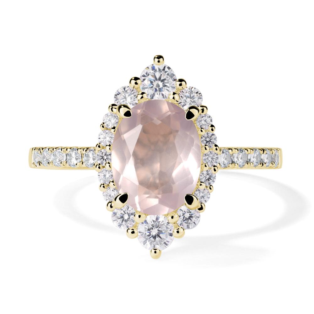 Rose Quartz Ring Halo Engagement Ring - LUO Jewelry #metal_18k yellow gold