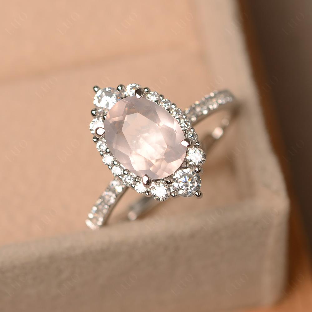 Rose Quartz Ring Halo Engagement Ring - LUO Jewelry