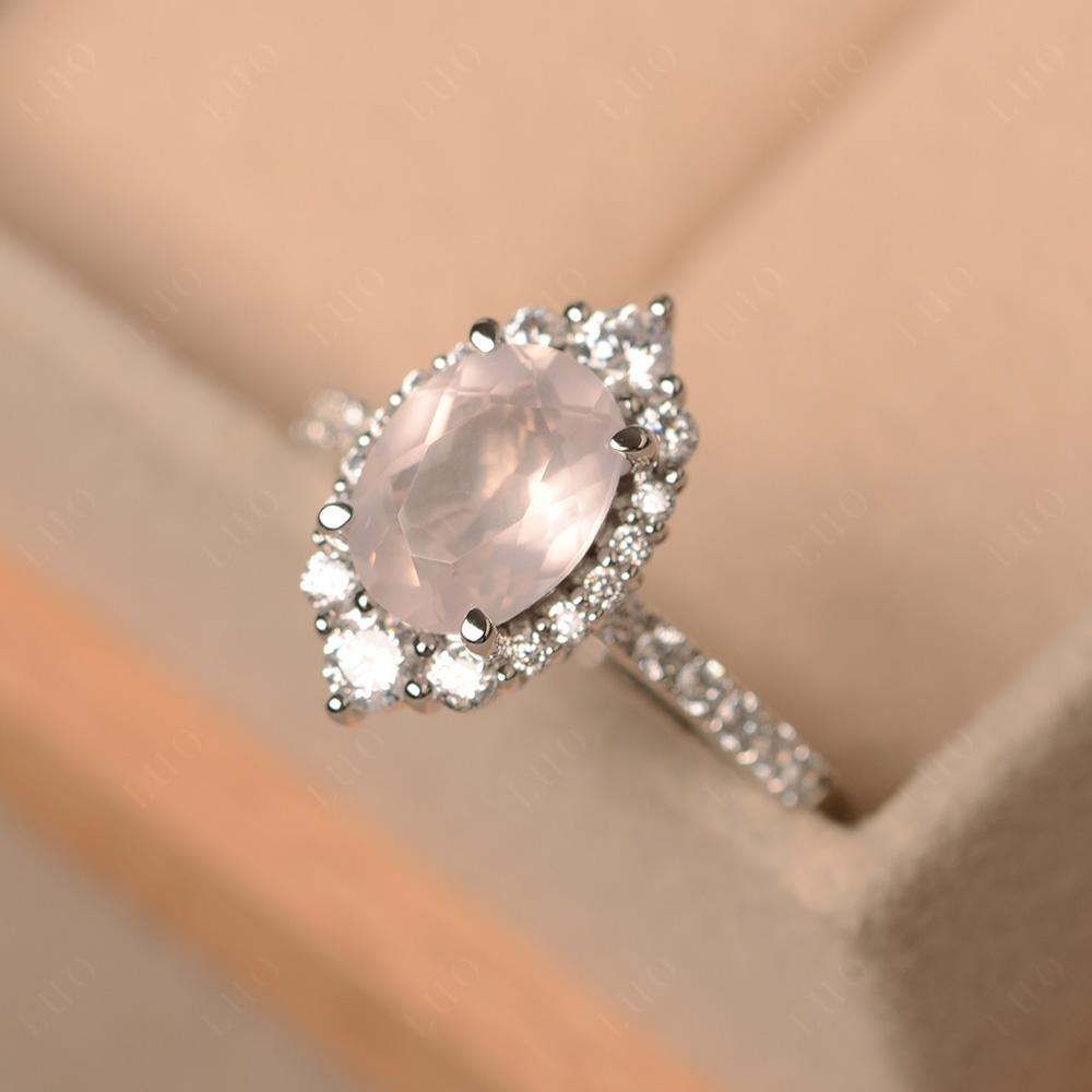 Rose Quartz Ring Halo Engagement Ring - LUO Jewelry