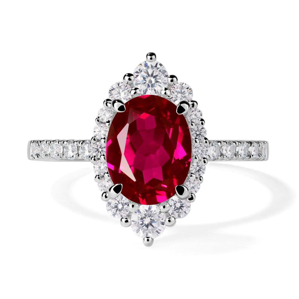 Ruby Ring Halo Engagement Ring - LUO Jewelry #metal_14k white gold