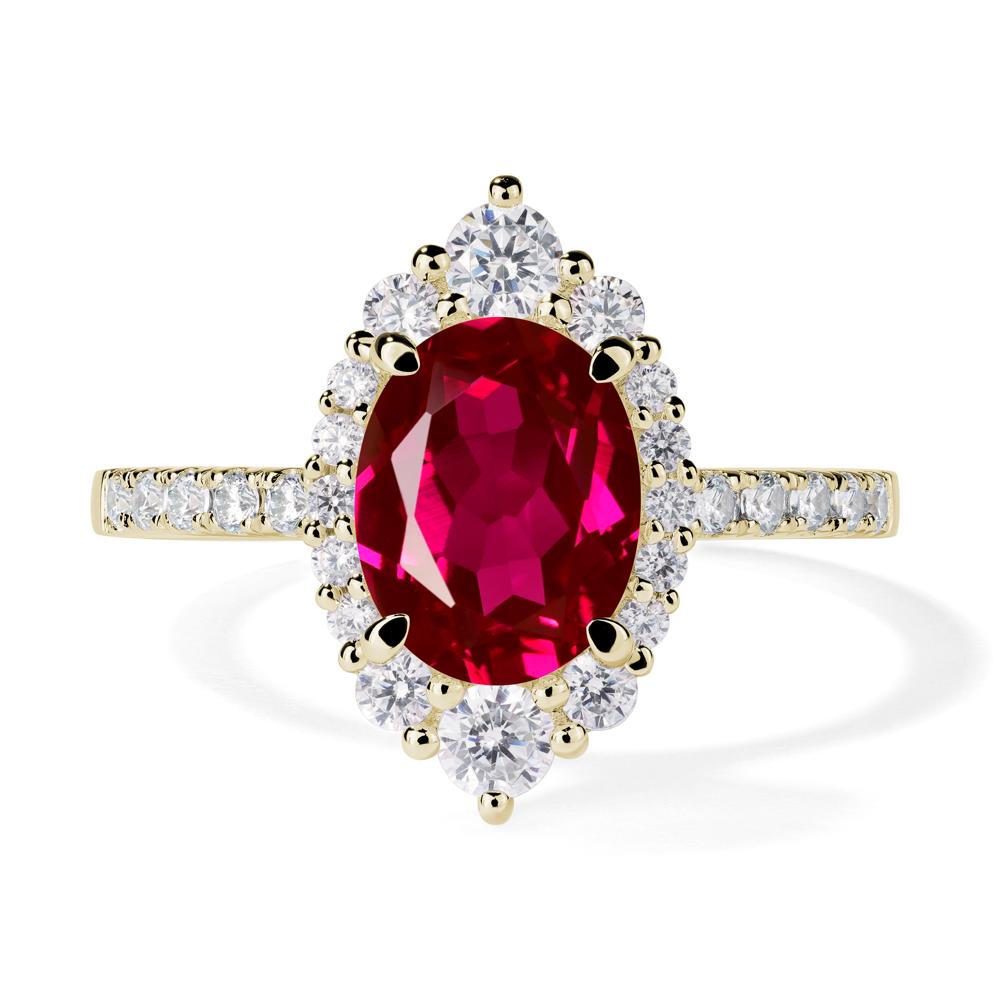 Ruby Ring Halo Engagement Ring - LUO Jewelry #metal_14k yellow gold