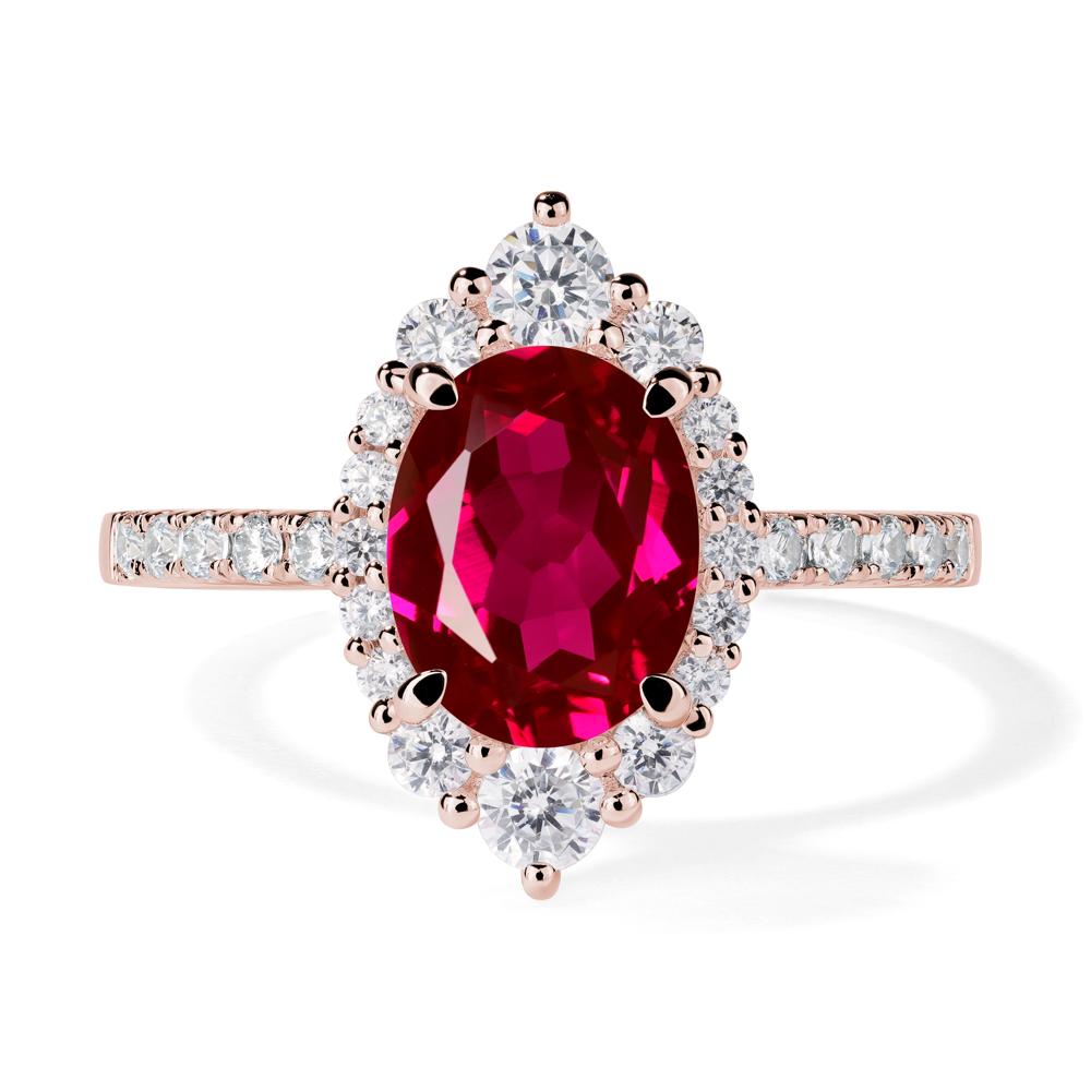 Ruby Ring Halo Engagement Ring - LUO Jewelry #metal_18k rose gold