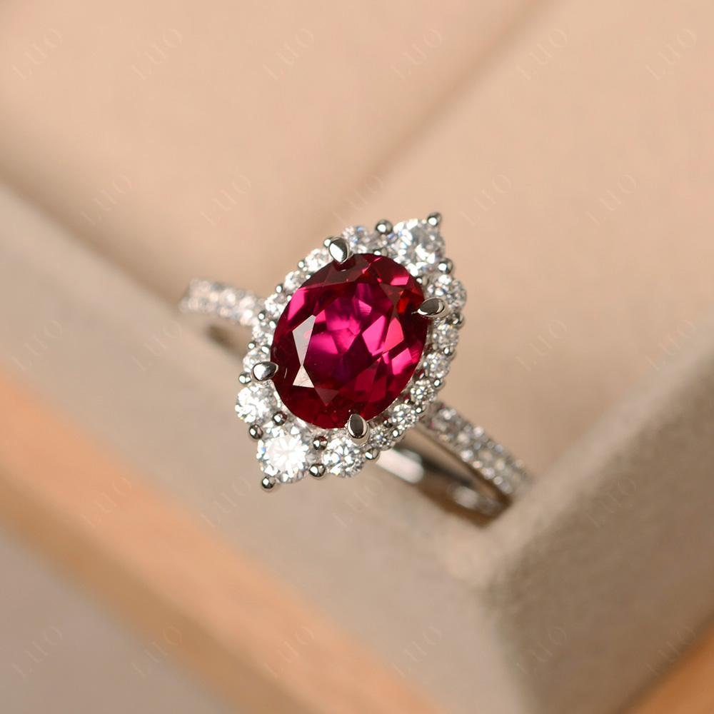 Ruby Ring Halo Engagement Ring - LUO Jewelry