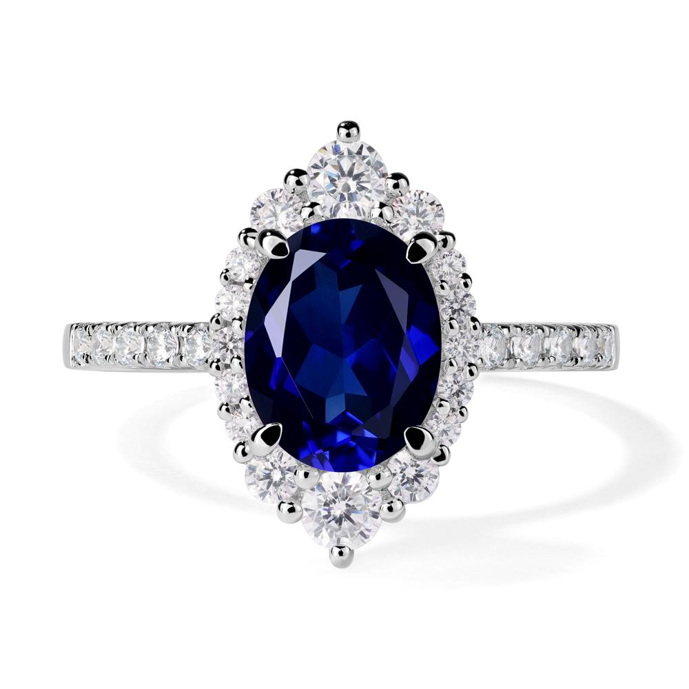 Sapphire Ring Halo Engagement Ring - LUO Jewelry #metal_14k white gold