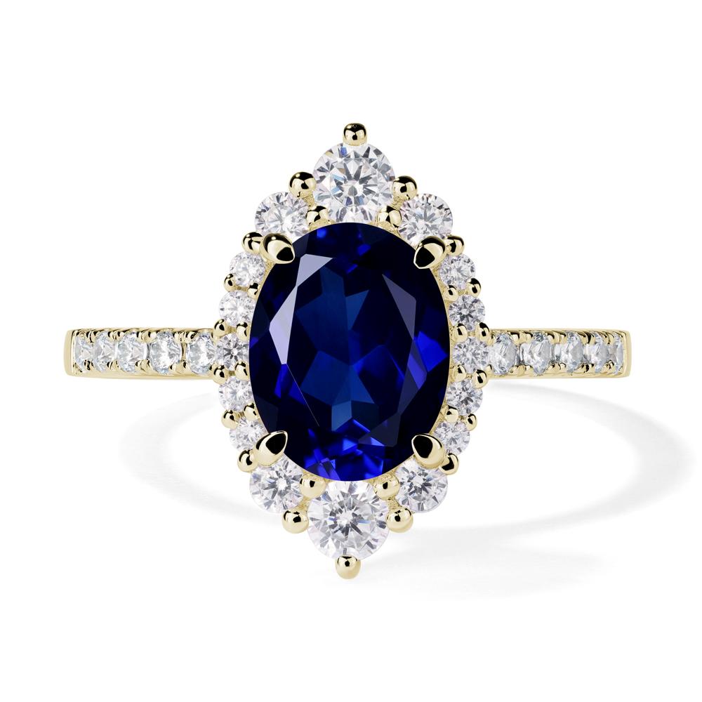 Sapphire Ring Halo Engagement Ring - LUO Jewelry #metal_14k yellow gold