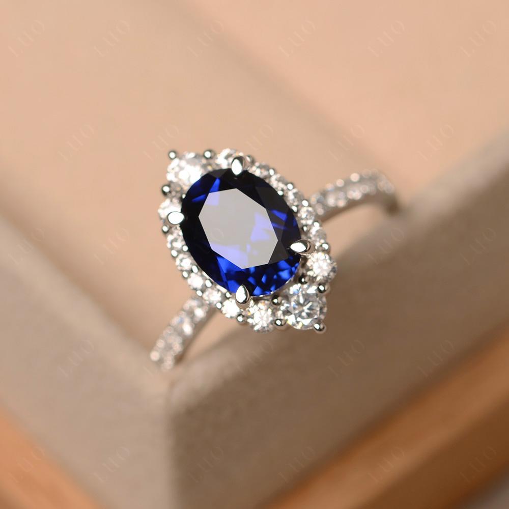Sapphire Ring Halo Engagement Ring - LUO Jewelry