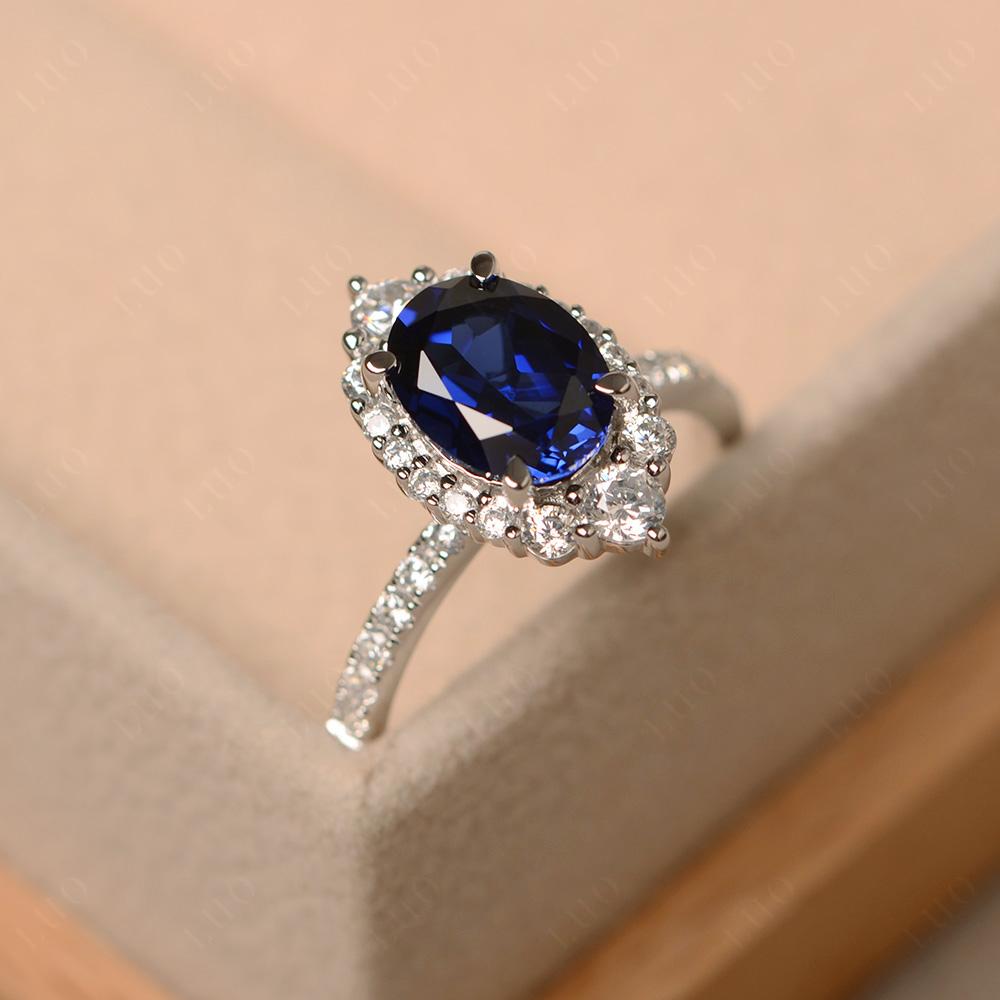 Sapphire Ring Halo Engagement Ring - LUO Jewelry