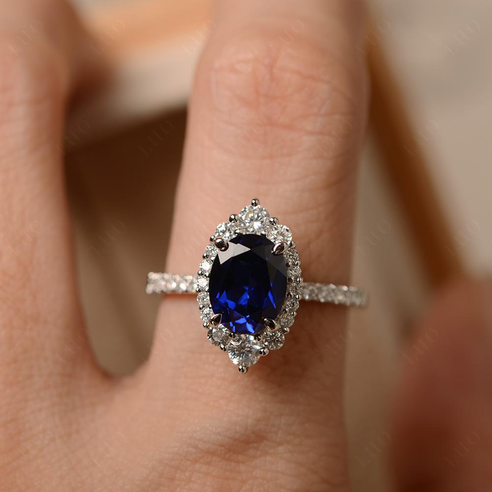 Sapphire Ring Halo Engagement Ring - LUO Jewelry