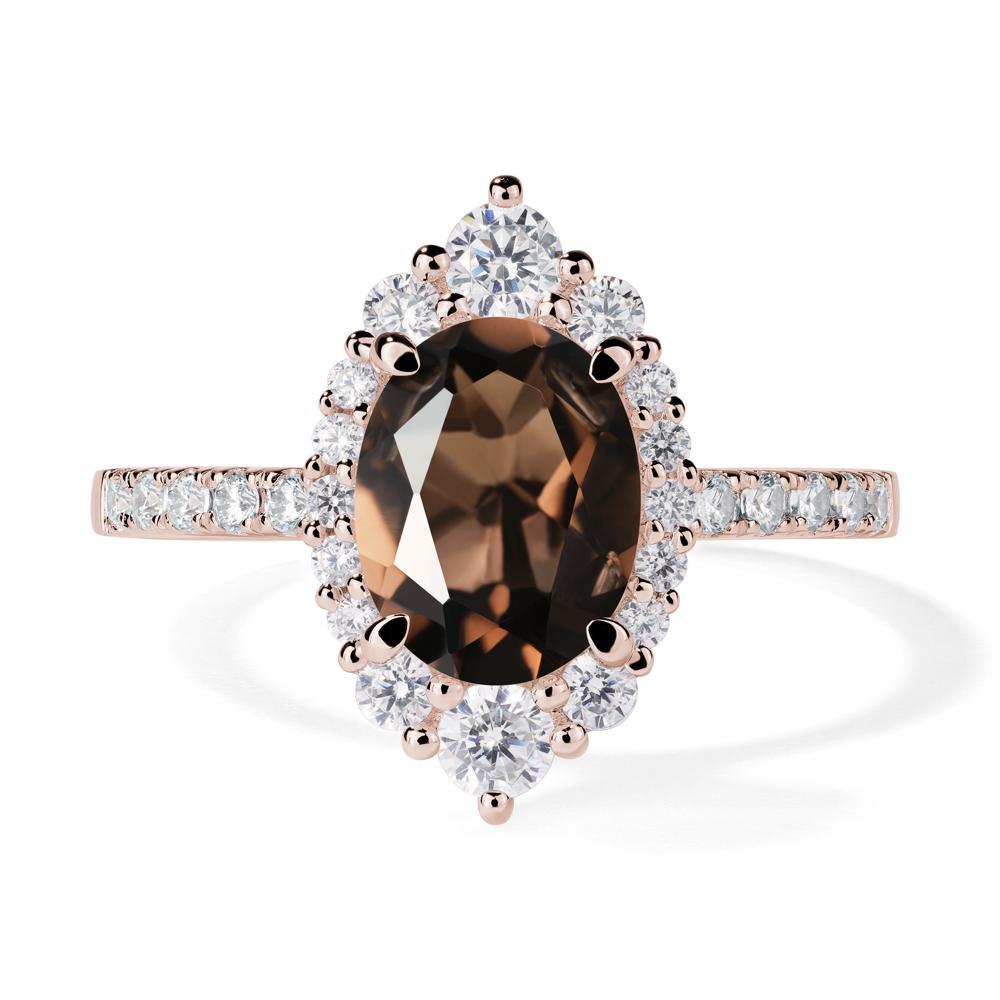 Smoky Quartz Ring Halo Engagement Ring - LUO Jewelry #metal_14k rose gold