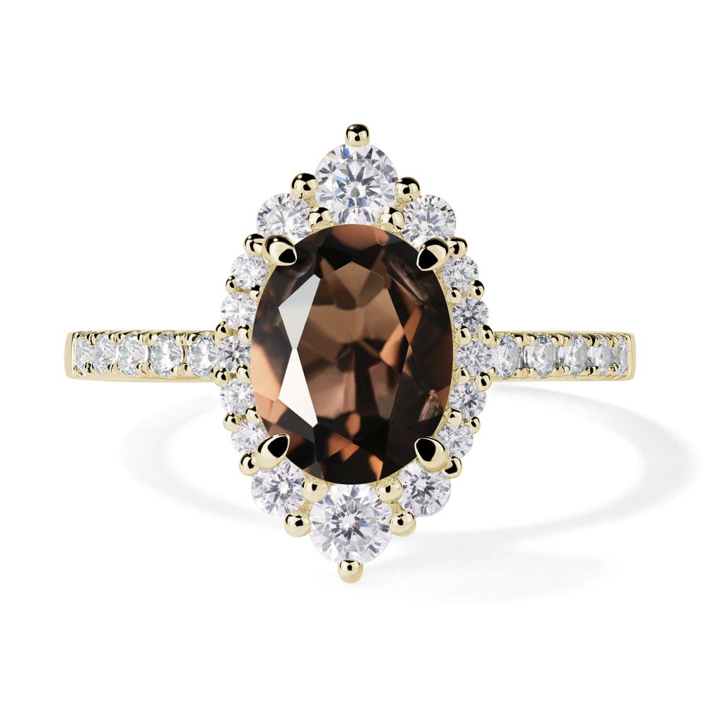 Smoky Quartz Ring Halo Engagement Ring - LUO Jewelry #metal_14k yellow gold