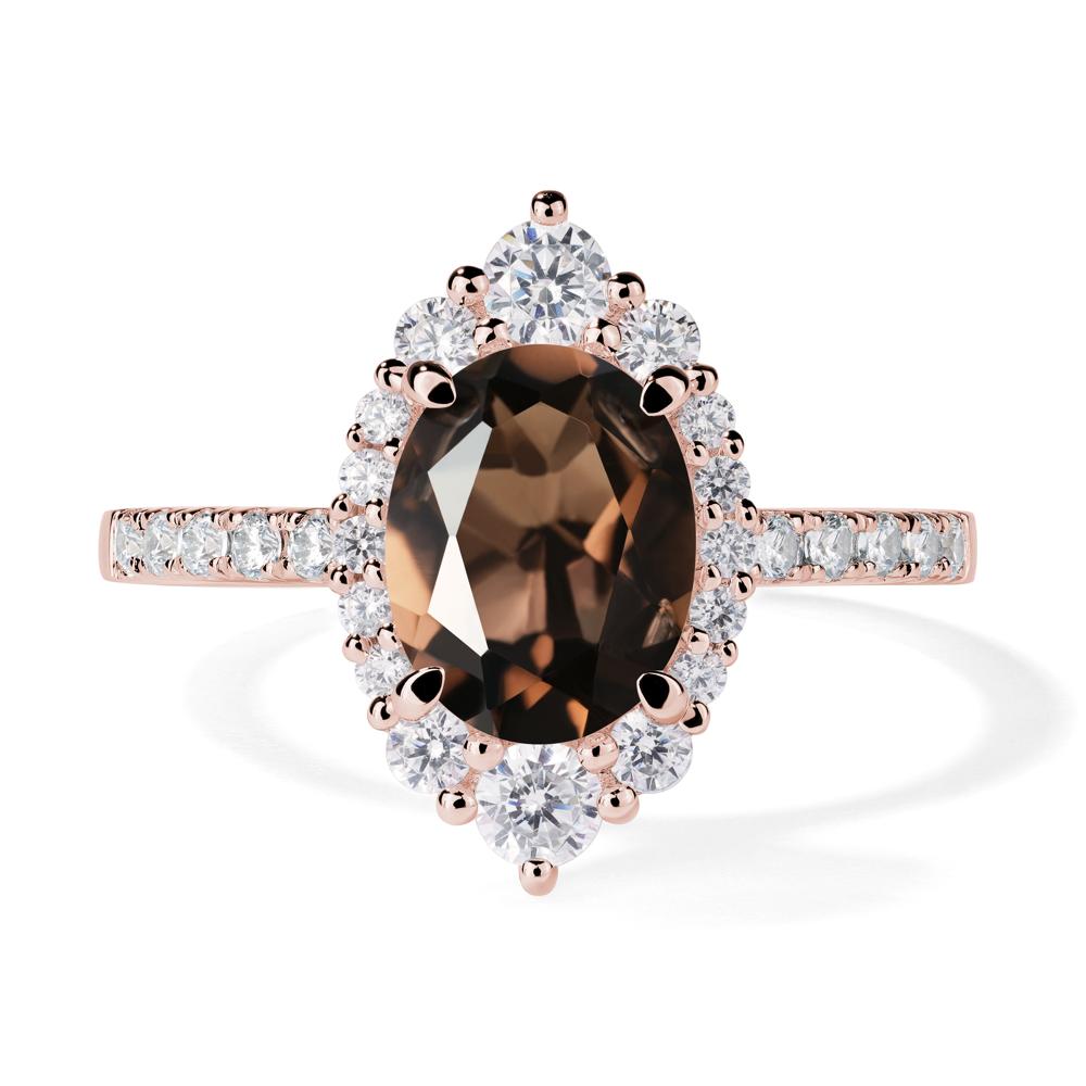 Smoky Quartz Ring Halo Engagement Ring - LUO Jewelry #metal_18k rose gold