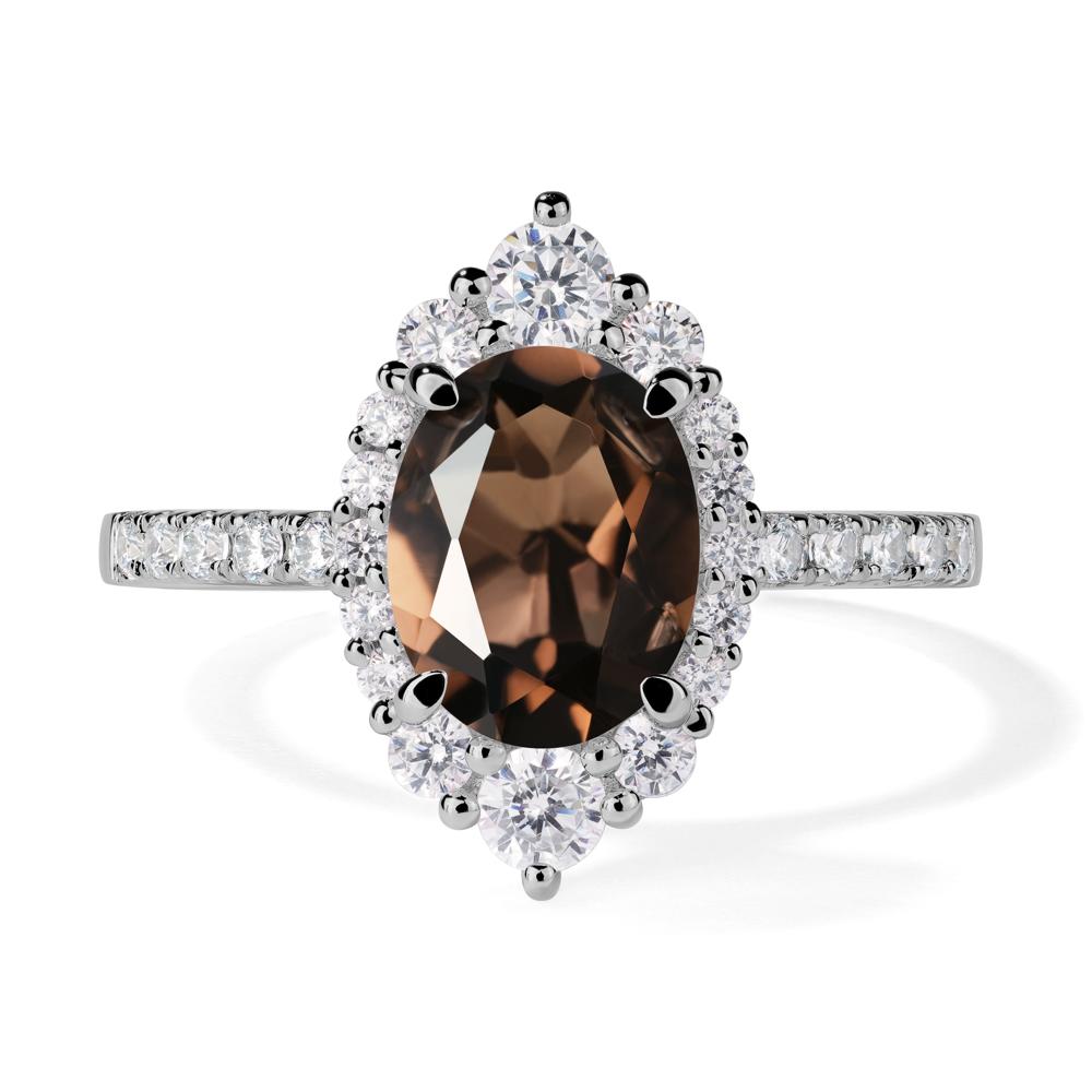 Smoky Quartz Ring Halo Engagement Ring - LUO Jewelry #metal_platinum