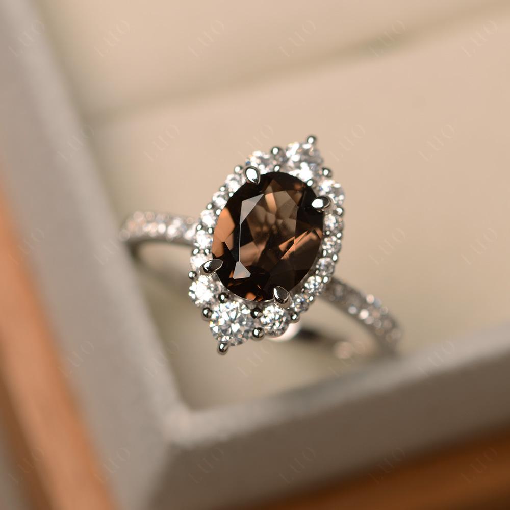 Smoky Quartz Ring Halo Engagement Ring - LUO Jewelry