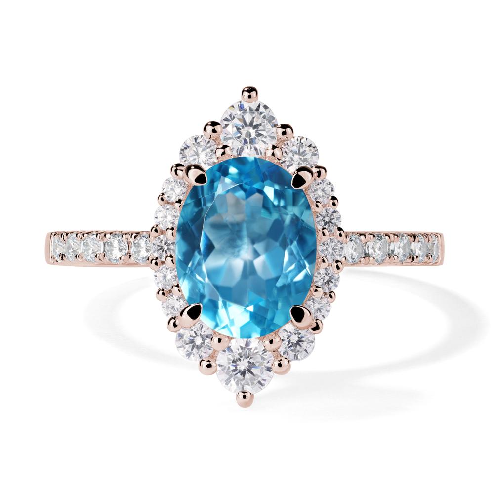 Swiss Blue Topaz Ring Halo Engagement Ring - LUO Jewelry #metal_14k rose gold