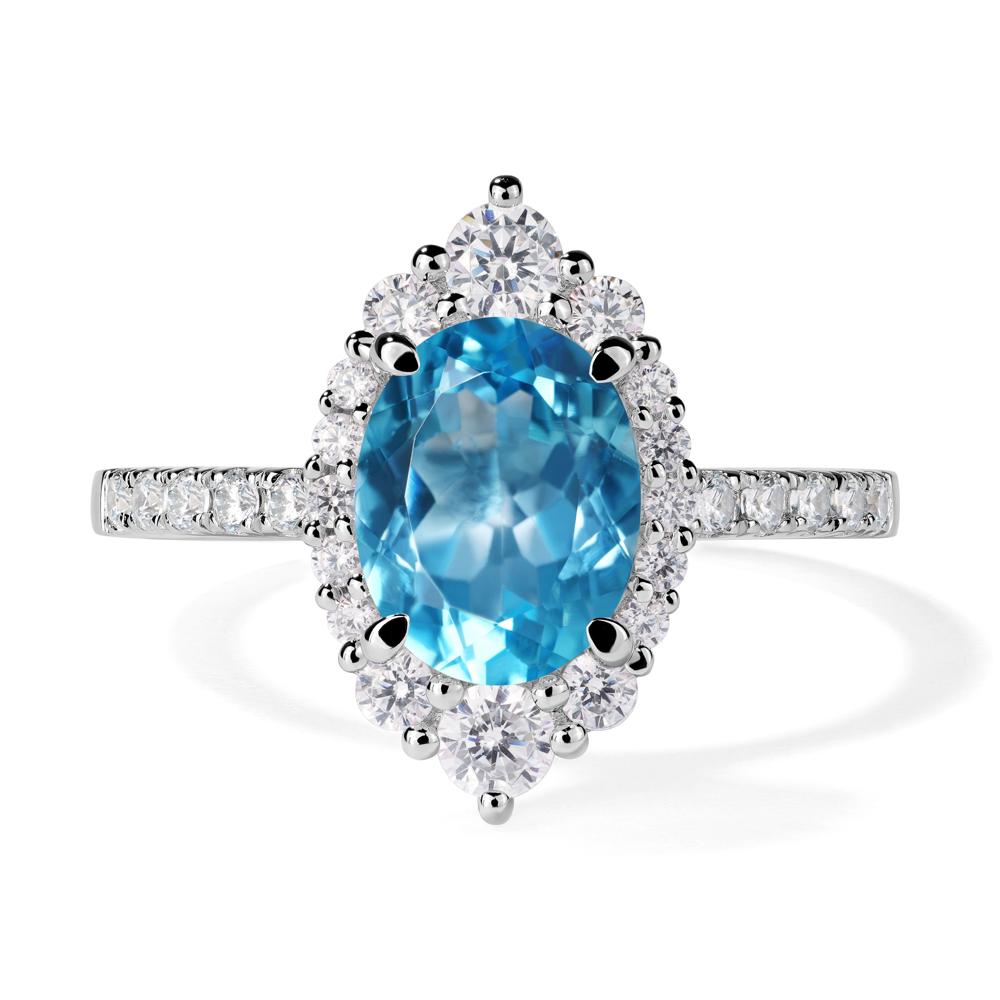 Swiss Blue Topaz Ring Halo Engagement Ring - LUO Jewelry #metal_18k white gold