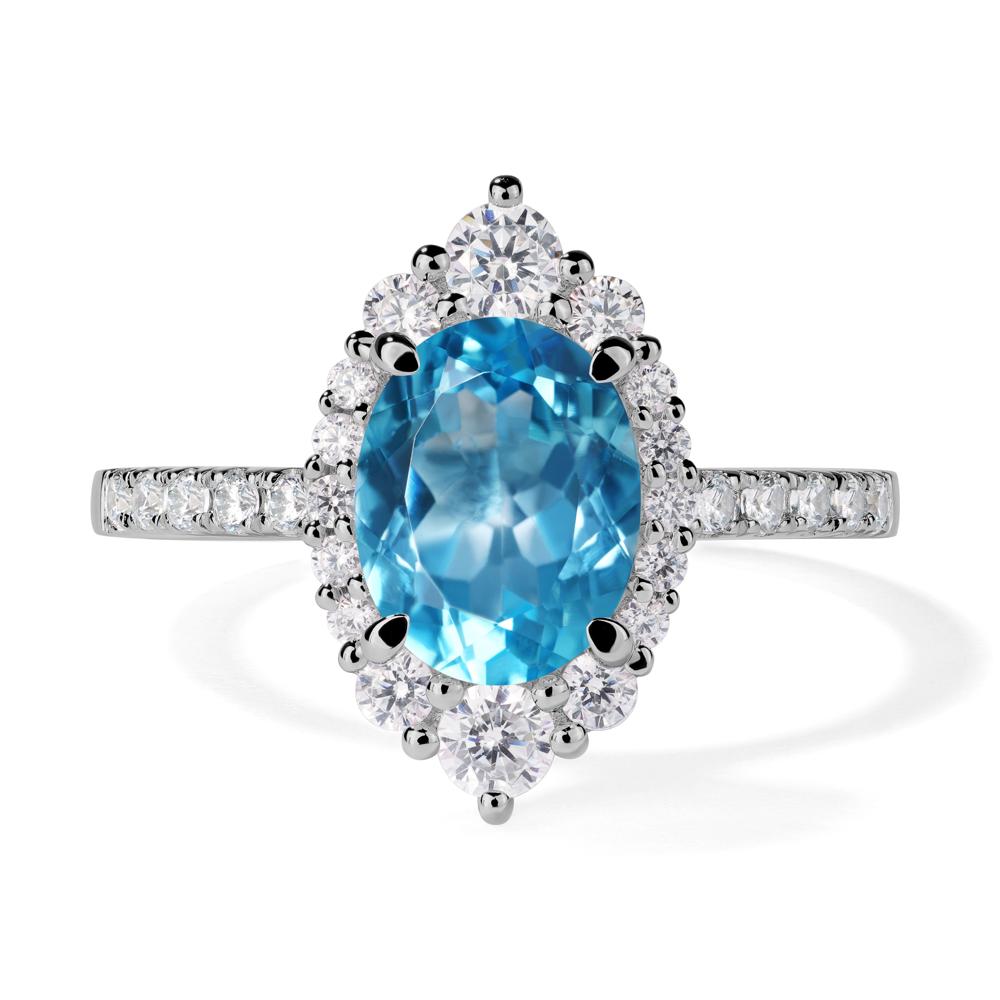 Swiss Blue Topaz Ring Halo Engagement Ring - LUO Jewelry #metal_platinum