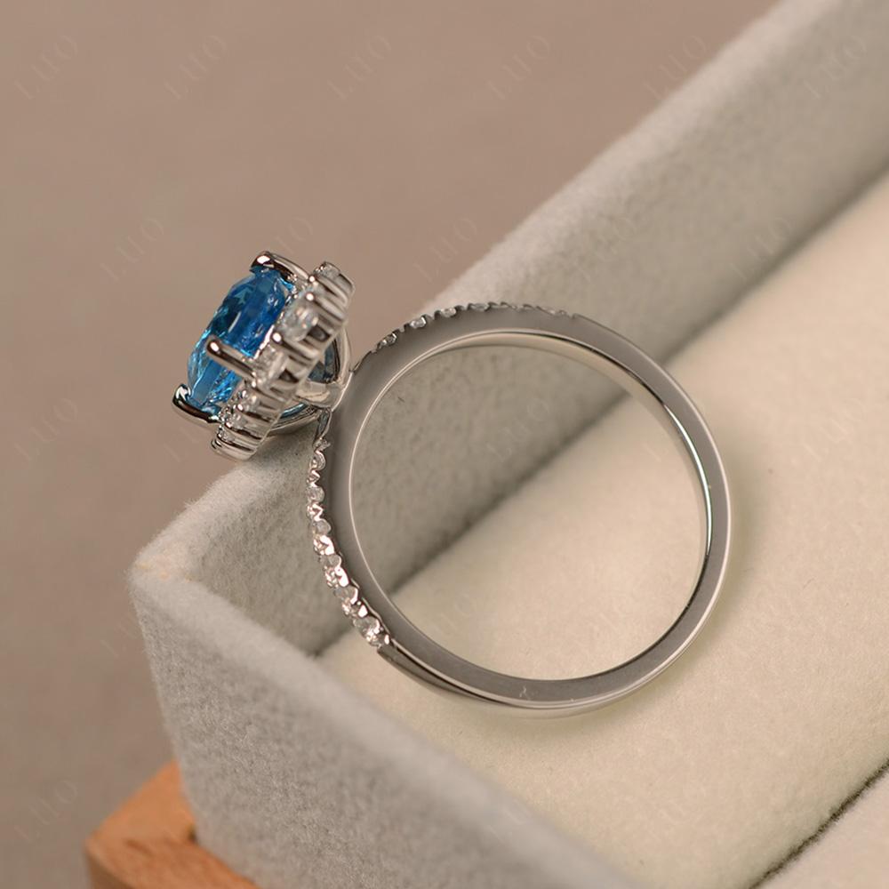 Swiss Blue Topaz Ring Halo Engagement Ring - LUO Jewelry